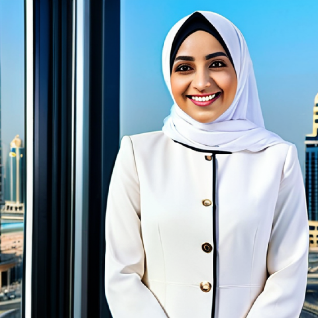 **

"A professional Arab businesswoman in a modern, modest hijab and business suit, smiling confidently in a bright, contemporary office in Dubai, United Arab Emirates. Skyscrapers visible through the window. Appropriate attire, safe for work, family-friendly, perfect anatomy, natural proportions, professional photography, high quality."

**