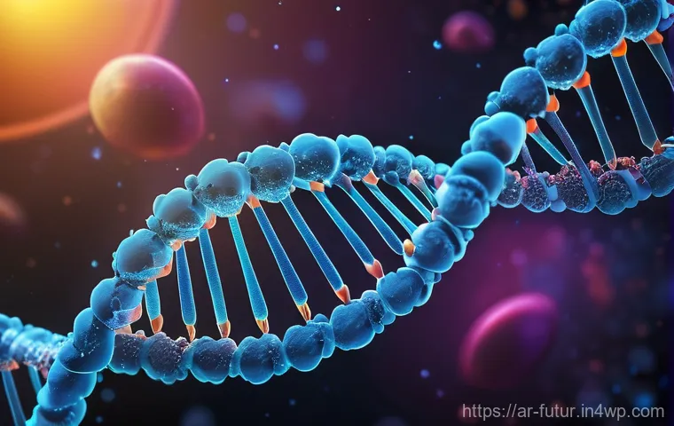 바이오테크와 임상 적용 사례 연구 - **"A group of diverse scientists, wearing clean lab coats, are gathered around a large holographic d...