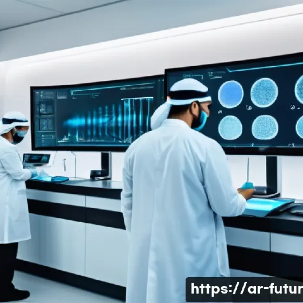 바이오테크의 미래  개인 맞춤형 헬스케어 - A futuristic medical laboratory in a modern Middle Eastern hospital, showcasing advanced gene therap...