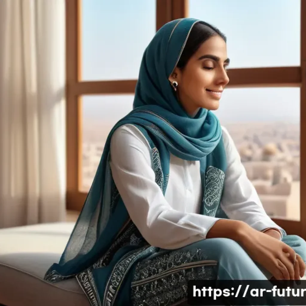 바이오테크와 모바일 헬스 앱의 발전 - A modern Arab woman wearing a sleek smartwatch with health monitoring features displayed on the scre...