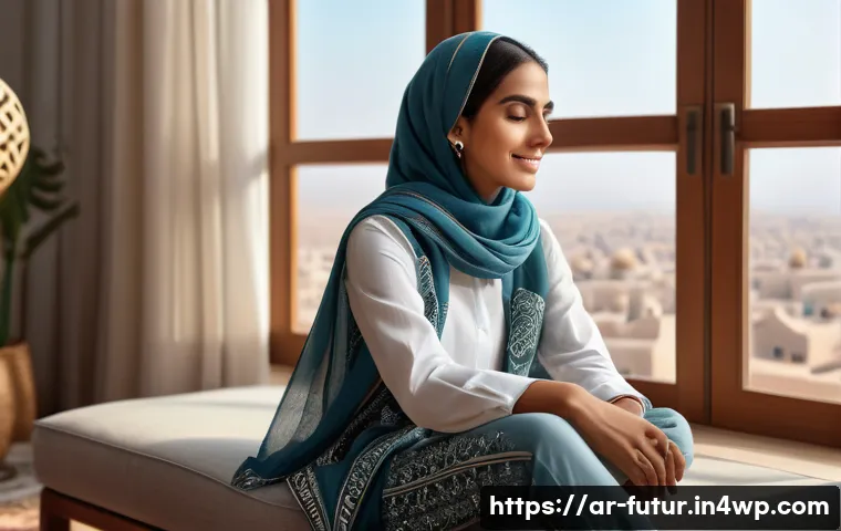 바이오테크와 모바일 헬스 앱의 발전 - A modern Arab woman wearing a sleek smartwatch with health monitoring features displayed on the scre...