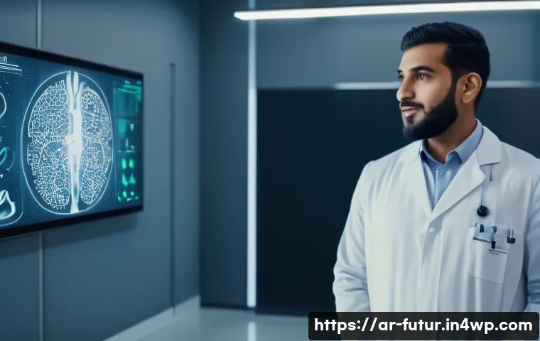 바이오테크와 헬스케어 분야의 비즈니스 모델 - A modern digital healthcare clinic in a Middle Eastern urban setting, featuring an Arab male doctor ...