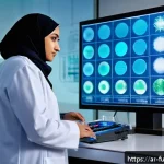Home 23 바이오테크의 혁신이 가져올 의료 패러다임 변화 - A high-tech biotechnology laboratory in a modern Middle Eastern city setting, showcasing smart genet...
