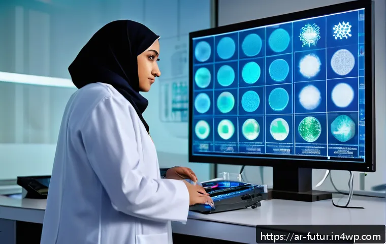 바이오테크의 혁신이 가져올 의료 패러다임 변화 - A high-tech biotechnology laboratory in a modern Middle Eastern city setting, showcasing smart genet...